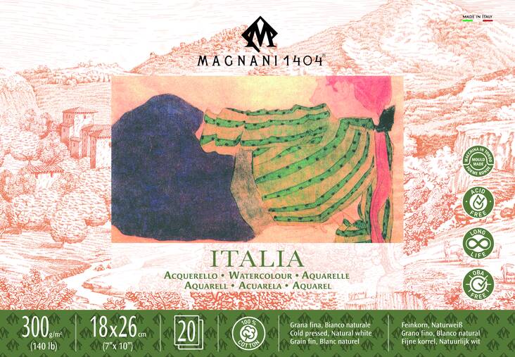 Magnani cold pressed, puolikarkea akvarellilehtiö, liimaus 4 sivulta - Akvarellblock - 006600401 - 1