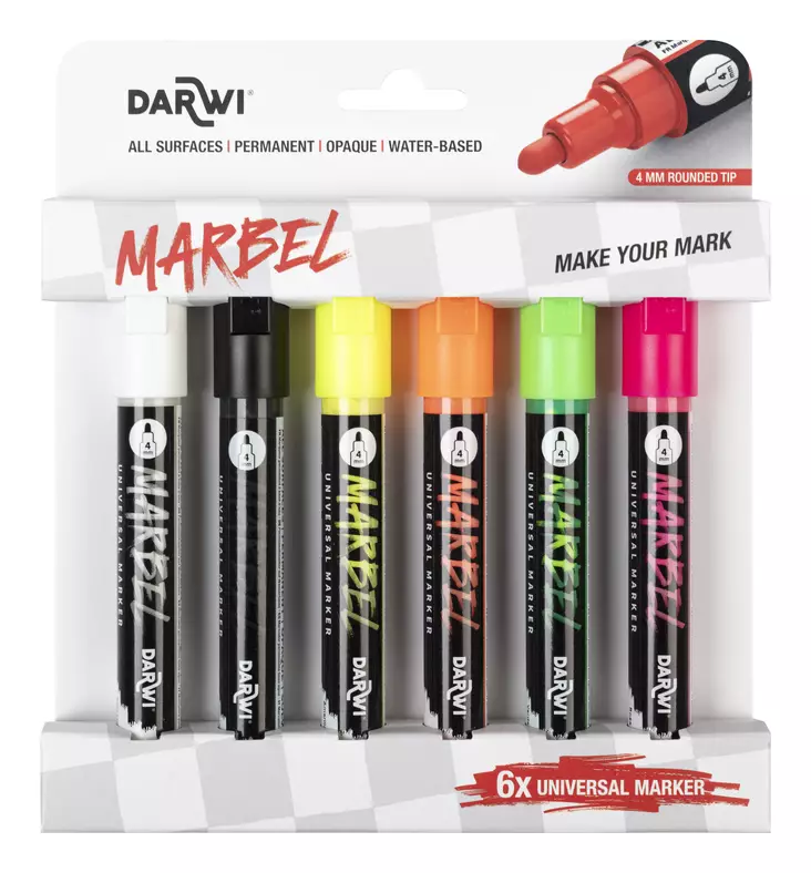 MARBEL SET 6 MARKERS 4MM FLUO - Akryylitussit - 028900401 - 1