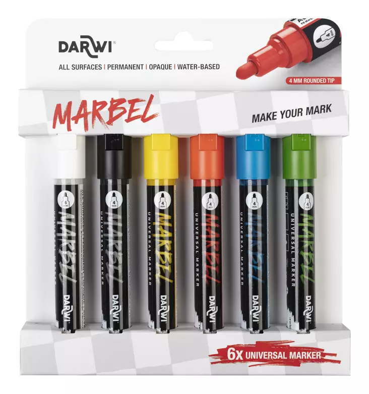 MARBEL SET 6 MARKERS 4MM PRIMARY - Akryylitussit - 028900203 - 1