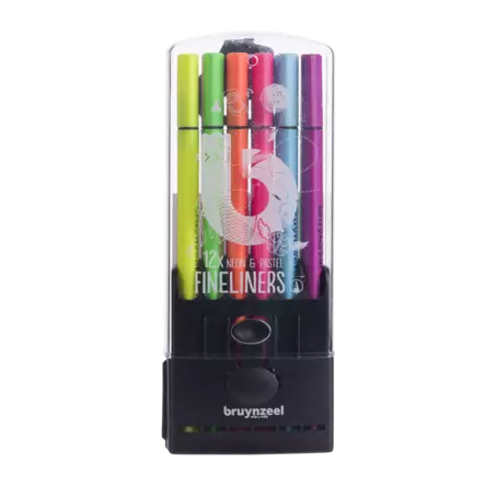 BRUYNZEEL FINELINERS 12 PASTEL+NEON - Kynät, tussikynät, liidut, hiilet - 031800014 - 1
