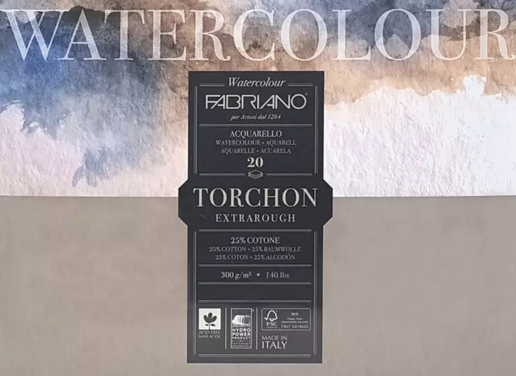 Fabriano Torchon akvarellehäften, grov yta 25 % bomull. Spiralblock med 12 ark, limmade 20. - Papper och block - 006530004 - 1